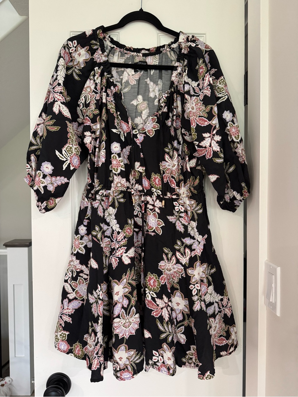 MINKPINK Black Floral V-Neck Mini Dress
